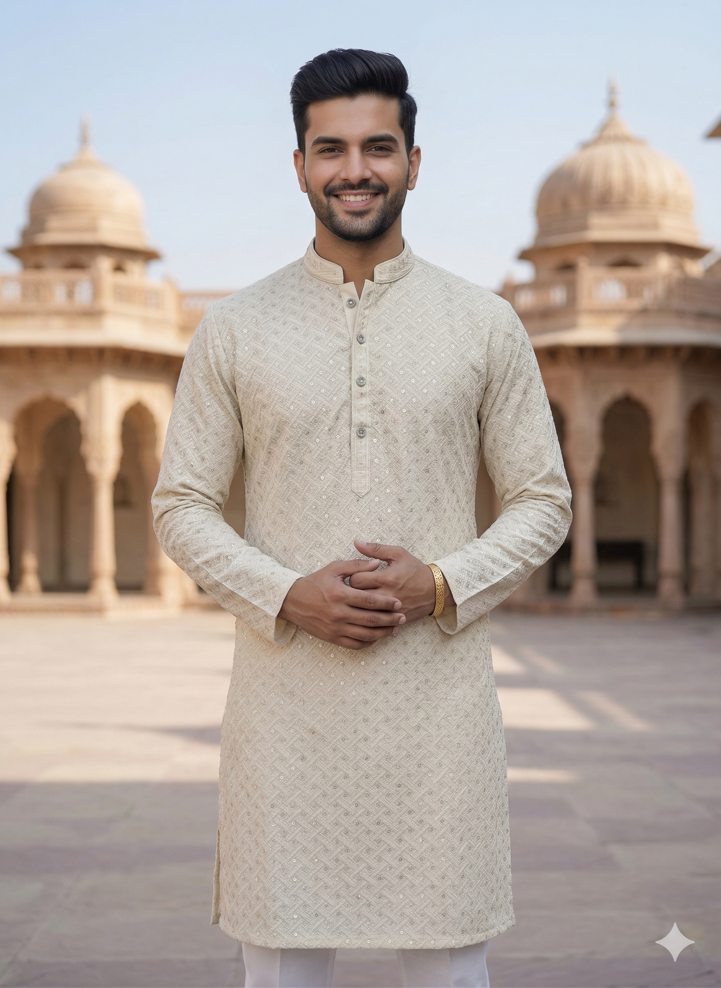 KPD6145 Cream Gold Kurta Pyjama Set
