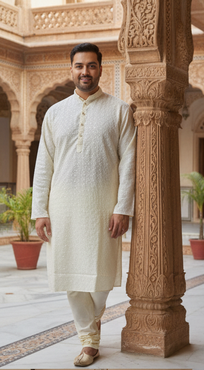 KPD4035 Plus Size Cream Kurta with Straight Pyjama