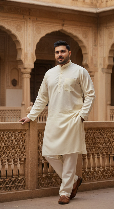 KPD4023 Plain Cream Plus Size Kurta Pyjama
