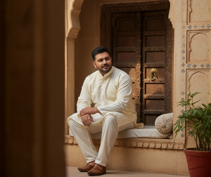 KPD4023 Plain Cream Plus Size Kurta Pyjama