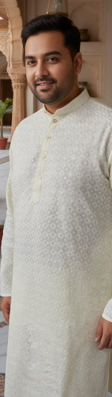 KPD4035 Plus Size Cream Kurta with Straight Pyjama