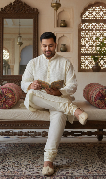 KPD4035 Plus Size Cream Kurta with Straight Pyjama