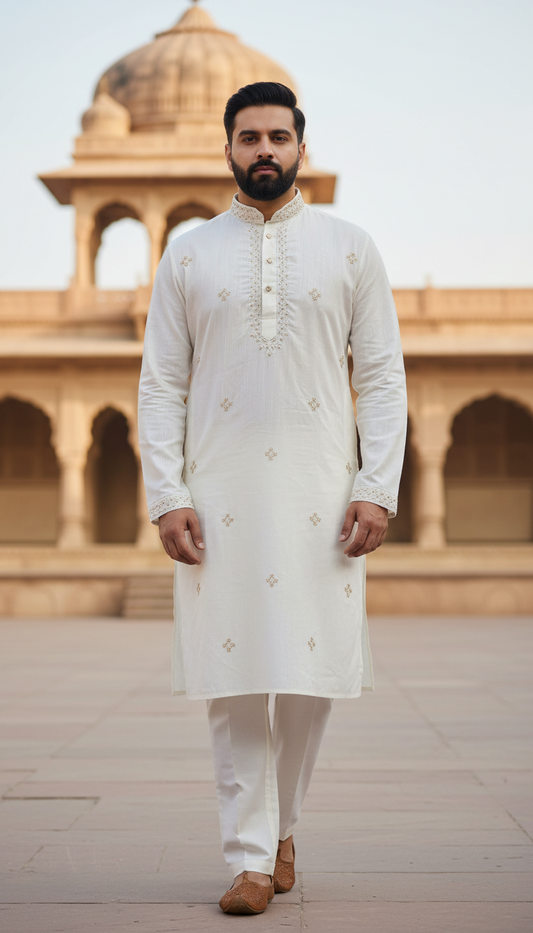 KPD6130 White Kurta Pyjama Set