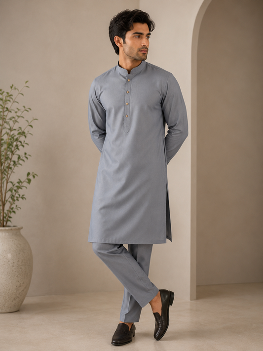 KPC1050 Slate Grey Cotton Kurta Pant Set