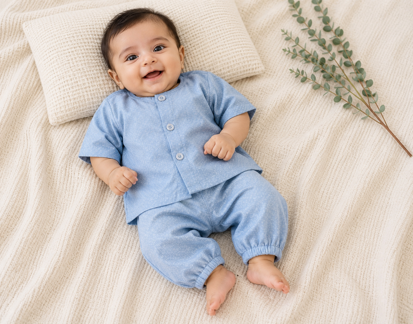 KPK2020 Light Blue Polka Kurta Pyjama Set – 3 to 6 Months