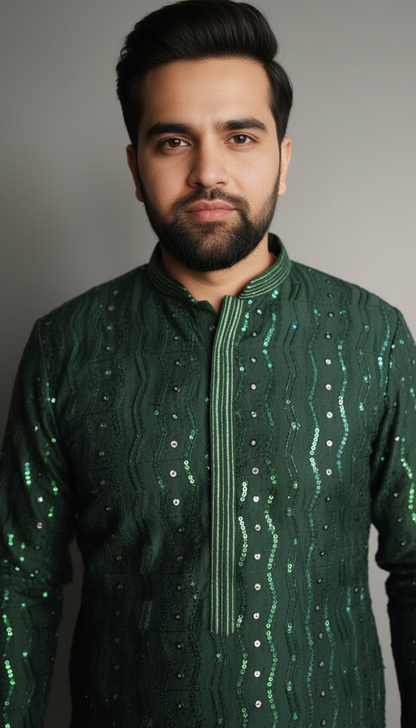 KPD6032 Green Heavy Mirror Work Kurta With Lining