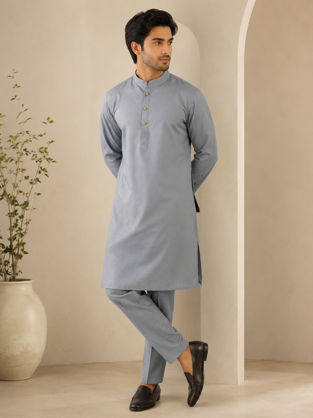 KPC1048 Steel Grey Cotton Kurta Pant Set