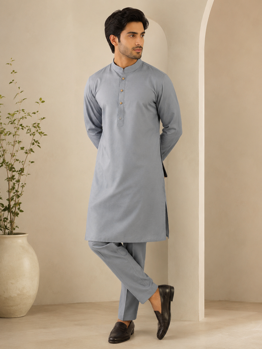 KPC1048 Steel Grey Cotton Kurta Pant Set