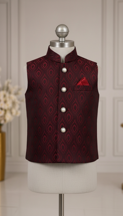 KPK7020 Yellow Kurta and Designer Mahroon Nehru Jacket