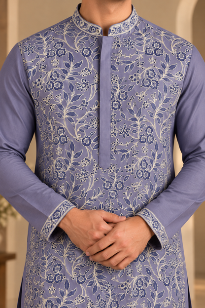 KPD6303 Lavender Floral Embroidered Men's Kurta