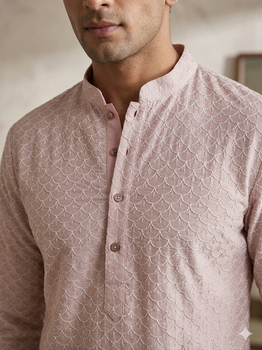KPD6243 Pastel Pink Heavy Sequins Work Kurta With Lining