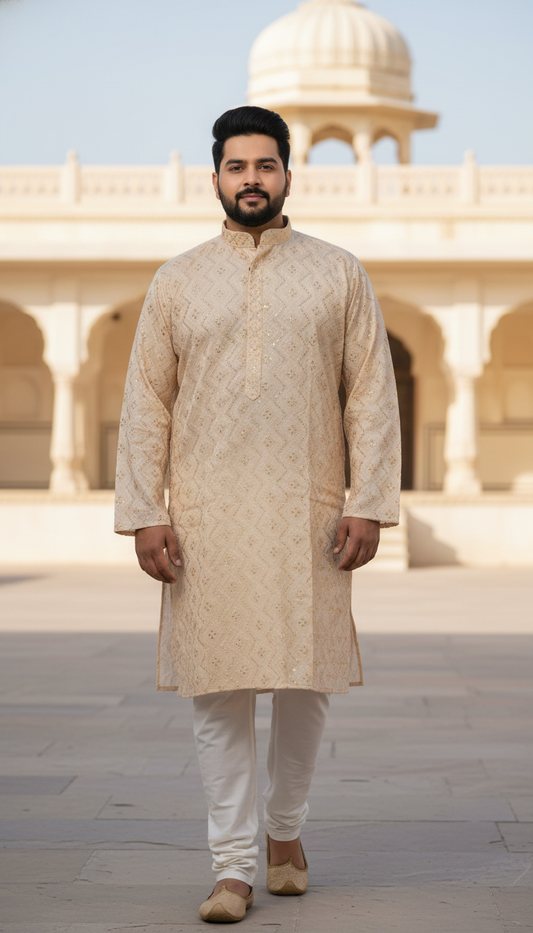 KPD6126 Beige Gold Kurta Pyjama Set