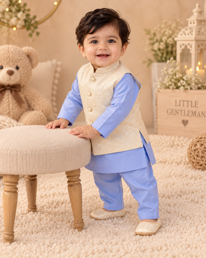 KPK1203 Baby Boy Kurta Pyjama Set with Embroidered Waistcoat