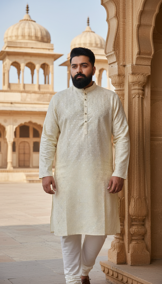 KPD4079 Plus Size Ivory Jacquard Kurta