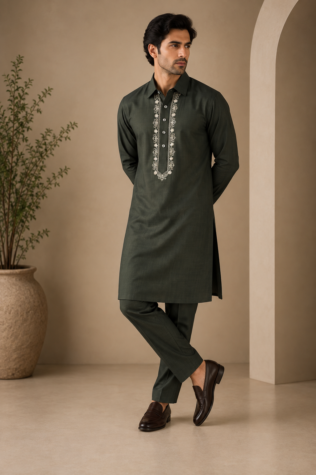 KPD6293 Dark Green Designer Embroidered Kurta Pyjama Set