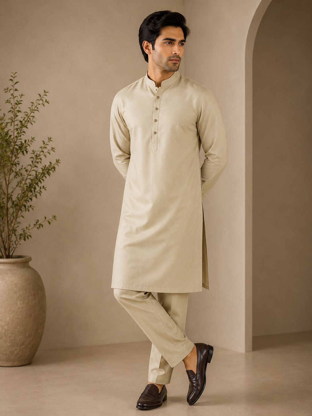 KPC1053 Ivory Classic Cotton Kurta Pant Set