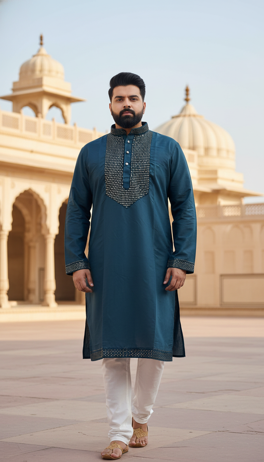 KPD6129 Teal Heavy Work Kurta Pyjama Set