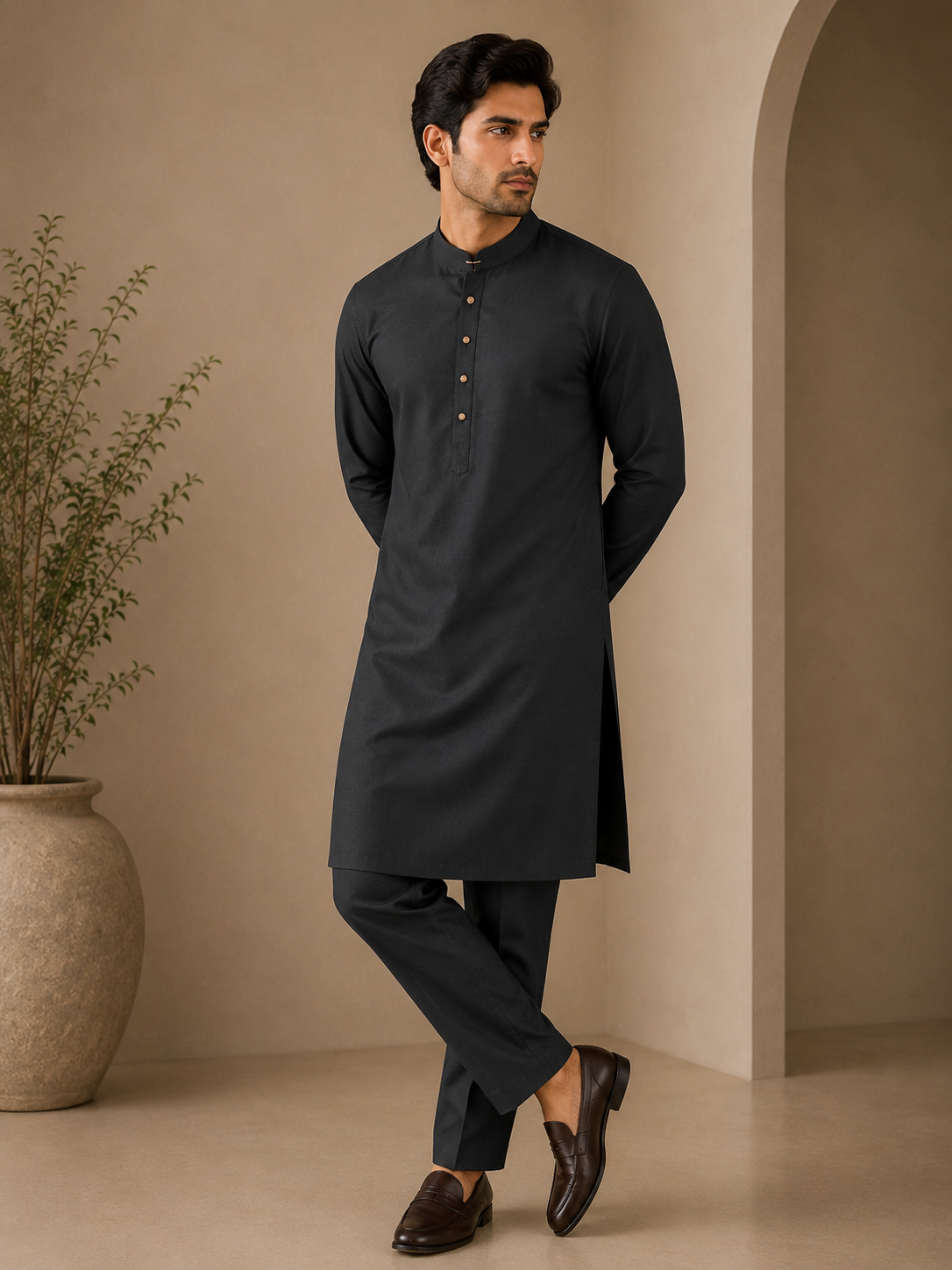 KPC1058 Black Classic Cotton Kurta Pant Set