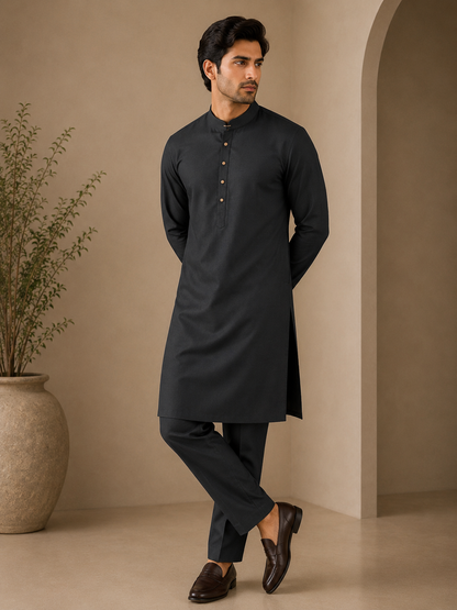 KPC1058 Black Classic Cotton Kurta Pant Set