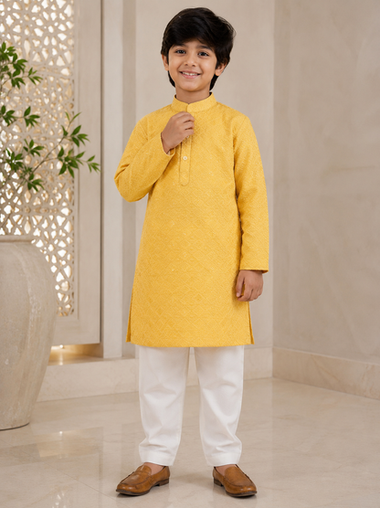 KPK2008 Mustard Yellow Designer Kurta Pajama Set for Boys