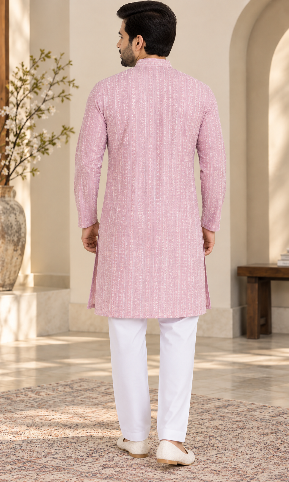 KPD6307 Soft Lavender Embroidered Kurta with White Pyjama