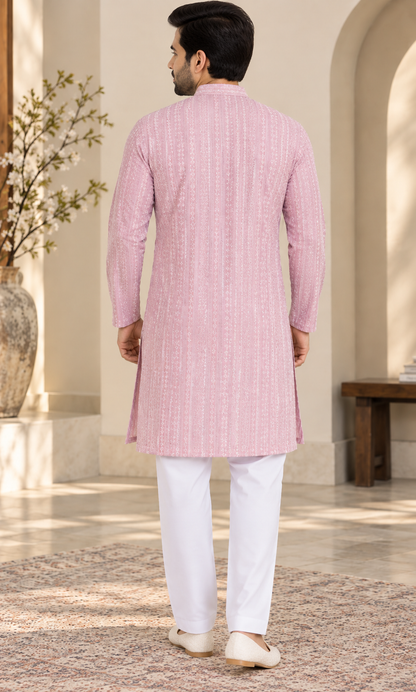 KPD6307 Soft Lavender Embroidered Kurta with White Pyjama