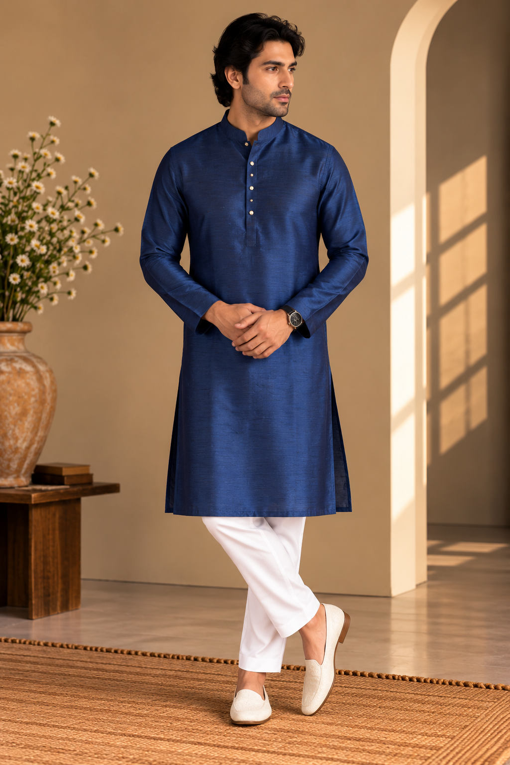 KPD4119 Plus Size Deep Blue Plain Kurta Pyjama Set