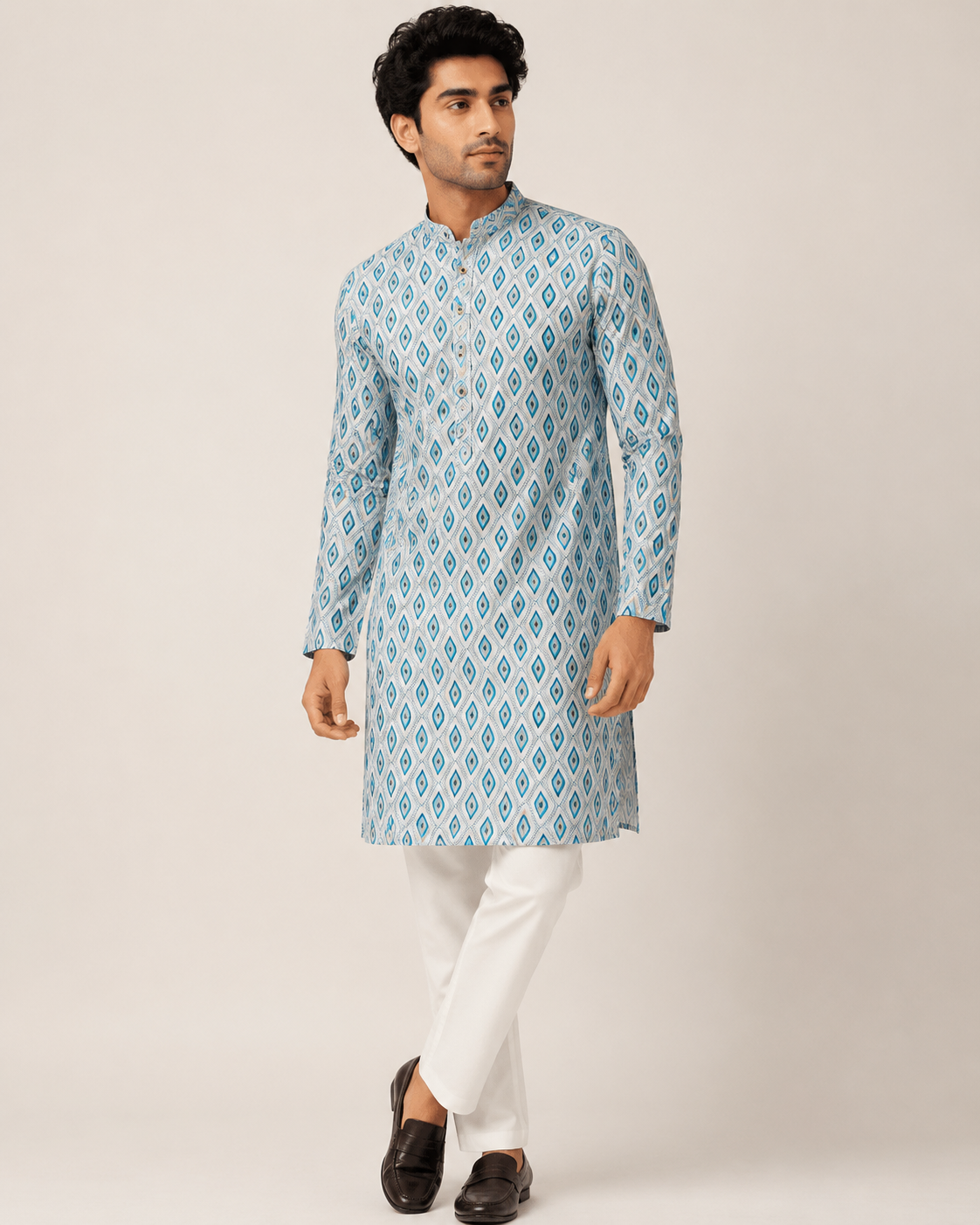 KPD6256 Teal Blue Diamond Print Kurta Pyjama Set