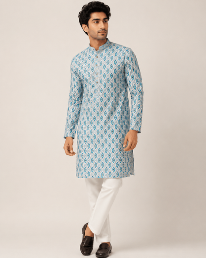 KPD6256 Teal Blue Diamond Print Kurta Pyjama Set