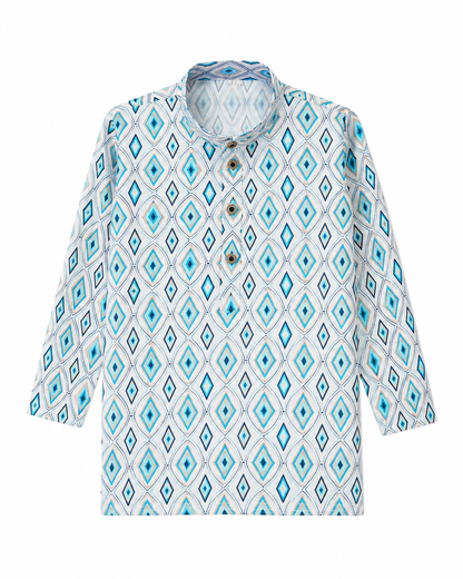 KPD6256 Teal Blue Diamond Print Kurta Pyjama Set
