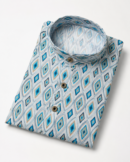 KPD6256 Teal Blue Diamond Print Kurta Pyjama Set