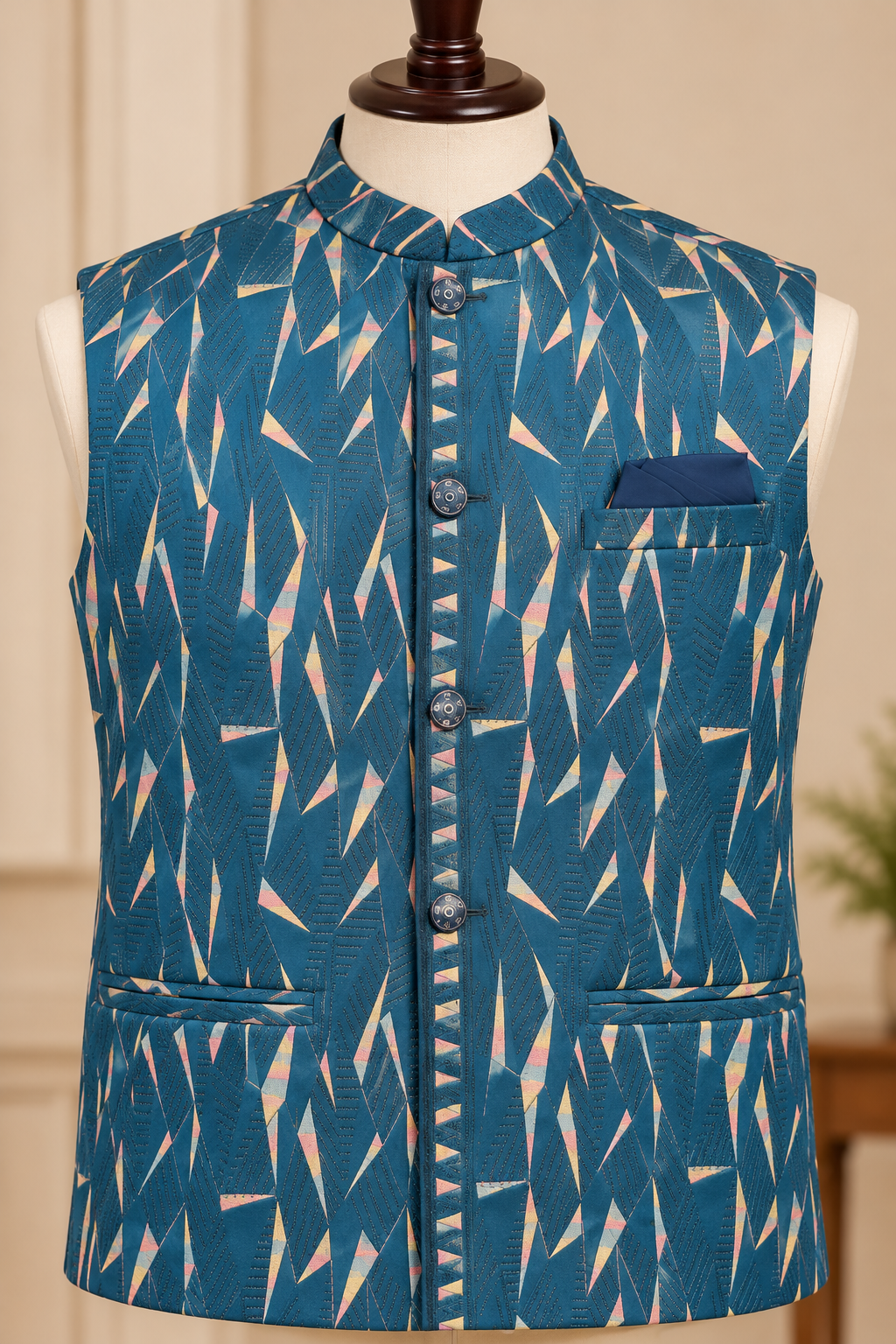 KPD7168 Teal Blue Prism Jacket with Matching Kurta Pyjama Set