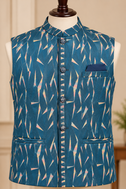 KPD7168 Teal Blue Prism Jacket with Matching Kurta Pyjama Set