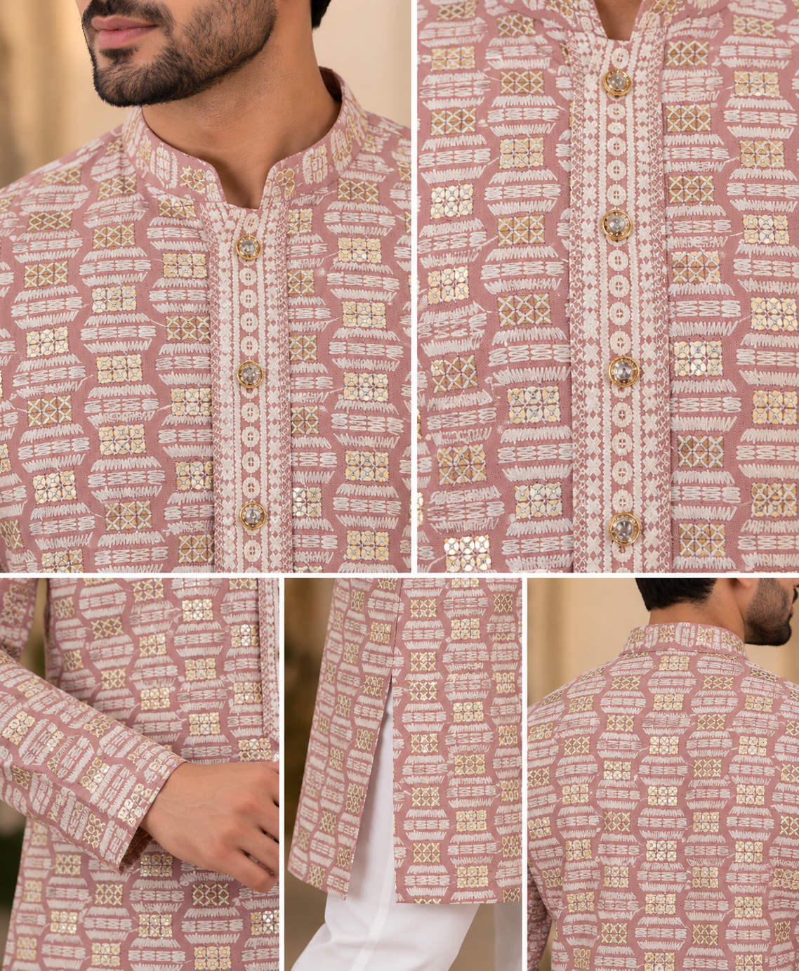 KPD6054 Dusty Rose Pink Embroidered Kurta with White Pyjama Set