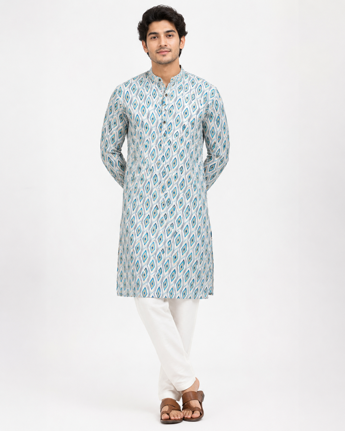 KPD6256 Teal Blue Diamond Print Kurta Pyjama Set
