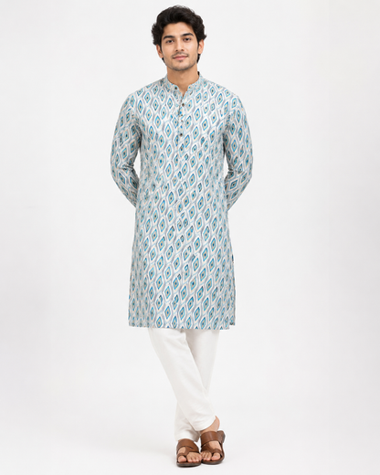 KPD6256 Teal Blue Diamond Print Kurta Pyjama Set