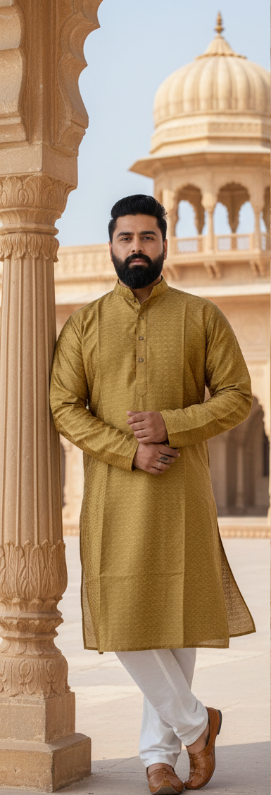 KPD4008 Light Gold Brocade Plus Size Kurta Pyjama