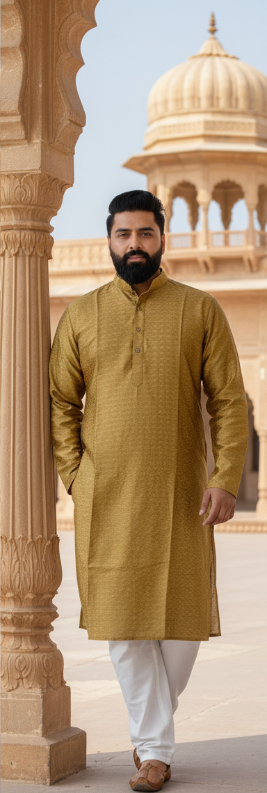 KPD4008 Light Gold Brocade Plus Size Kurta Pyjama
