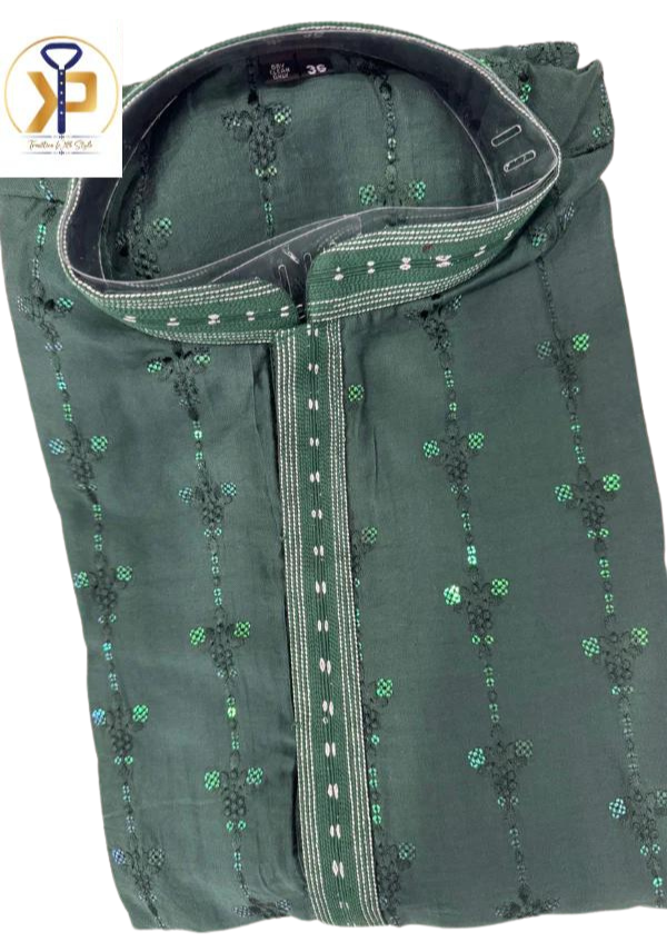 KPD1061 Dark Green Kurta Pyjama For Men