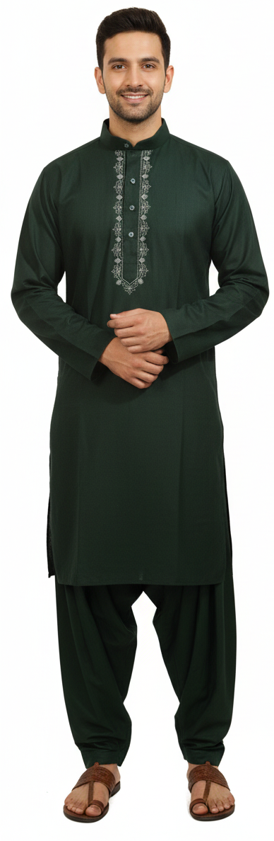 KPC1020 Dark Green Pathani Kurta Salwar Set