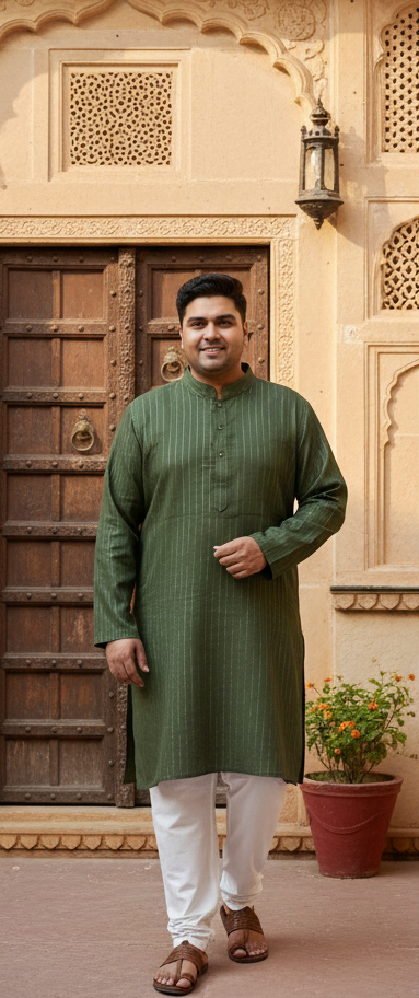 KPD4043 Green Cotton Plus Size Kurta Pyjama