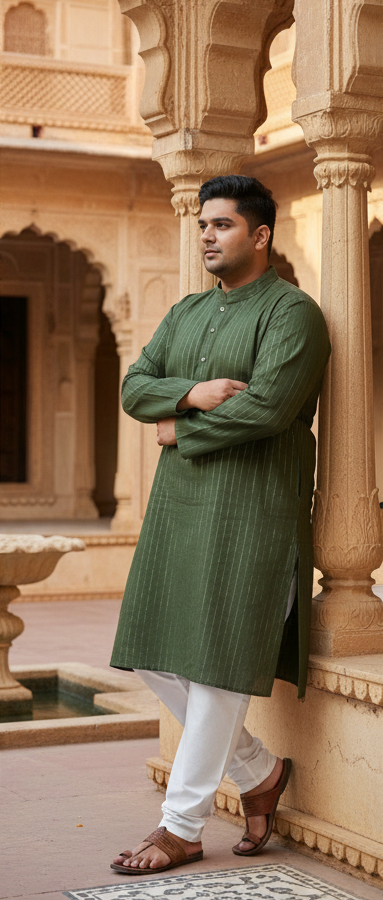 KPD4043 Green Cotton Plus Size Kurta Pyjama