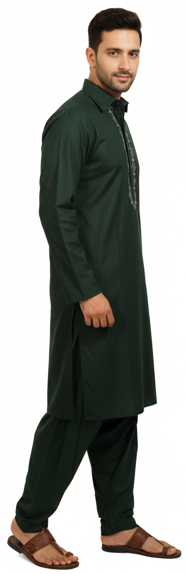 KPC1020 Dark Green Pathani Kurta Salwar Set
