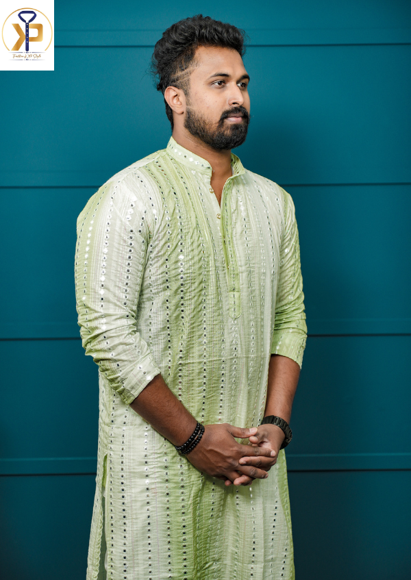 green mirror work kurta pyjama