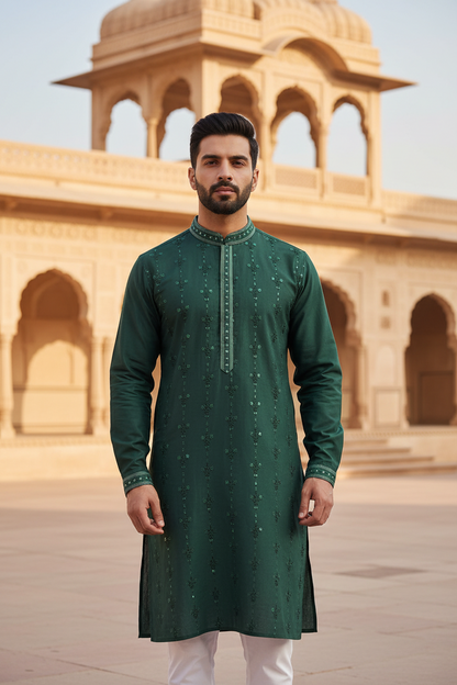 KPD6037 Dark Green Kurta Pyjama For Men