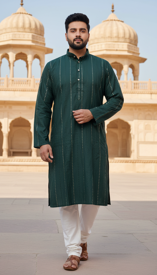 KPD6123 Green Sequence Work Kurta Pyjama Set