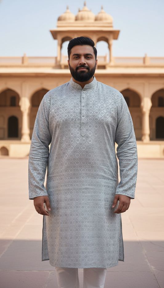 KPD4083 Plus Size Grey Jacquard Kurta
