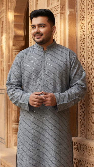 KPD4022 Plus Size Grey Kurta Pyjama Set