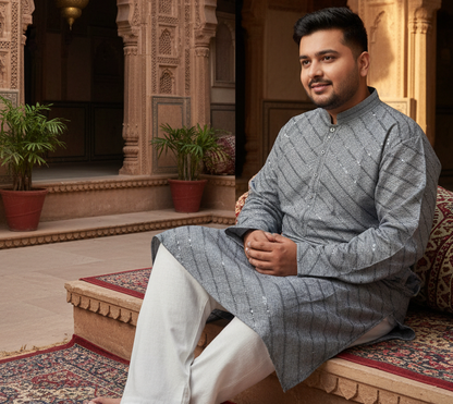 KPD4022 Plus Size Grey Kurta Pyjama Set