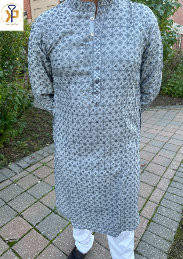 grey designer kurta pyjama set